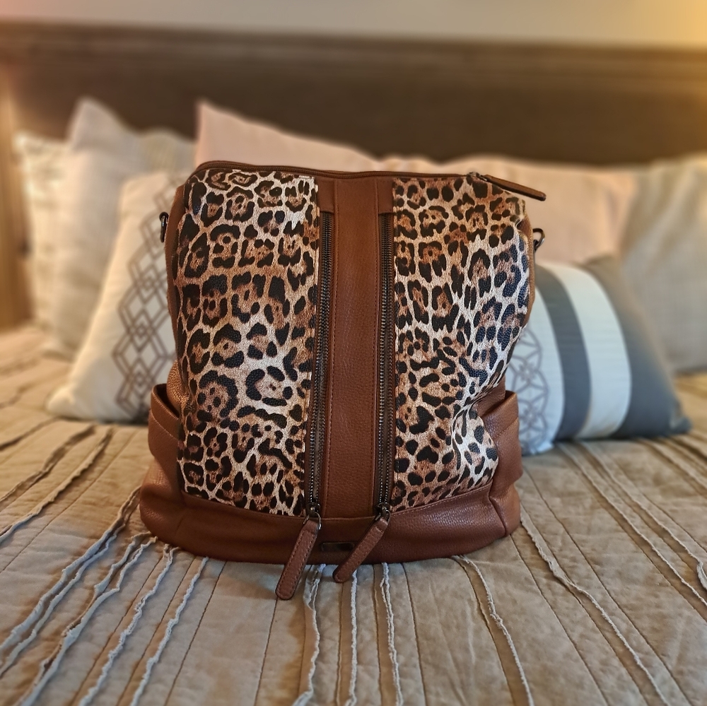 Leopard Print Backpack Handbag